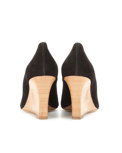 Tod's Black Suede Peep-Toe Wedges