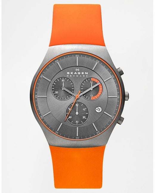 Skagen Chronograph Orange Silicone Strap Watch for men
