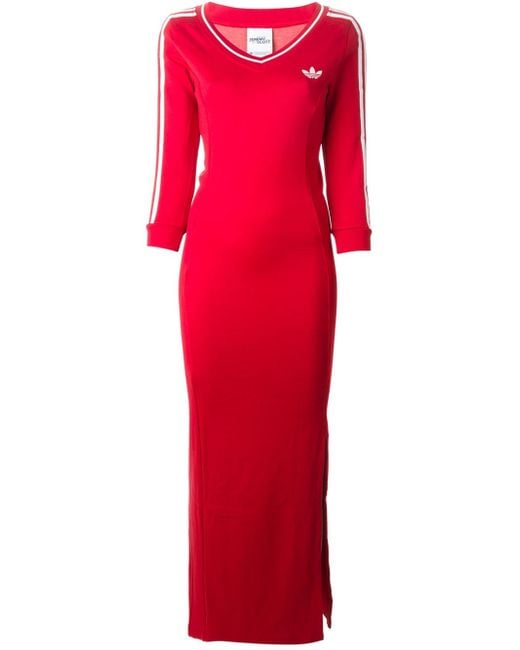 adidas Long Line Jersey Dress in Red | Lyst