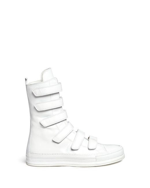 Ann Demeulemeester White Velcro Strap Leather Sneaker Boots