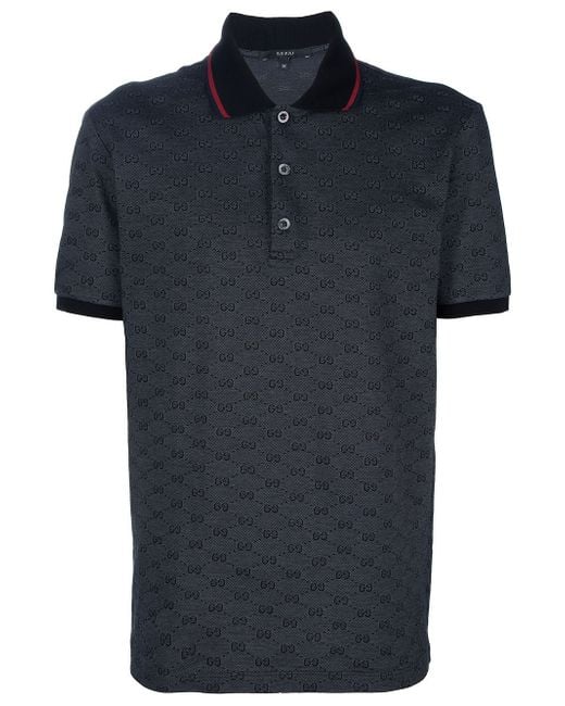 Gucci Black Monogram Polo Shirt for men