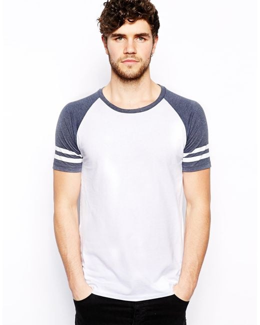 ASOS Blue Tshirt With Contrast Raglan Stripe Sleeves for men
