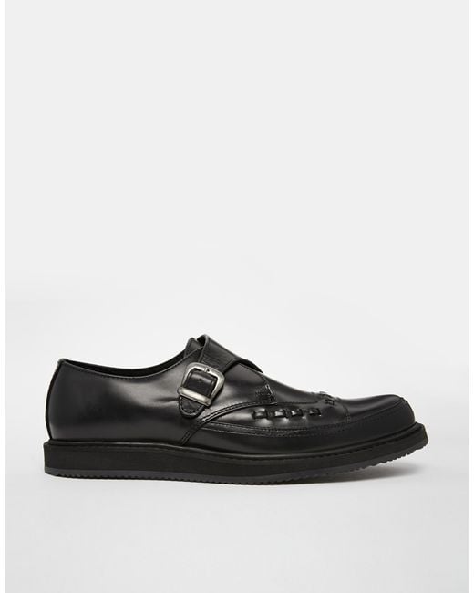 ASOS Monk Strap Creepers In Leather in Black for Men Lyst
