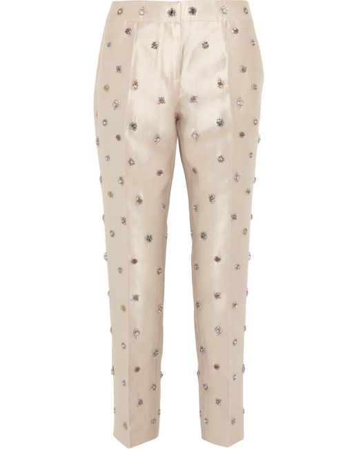 J.Crew White Collection Embellished Shantung Straight-Leg Pants
