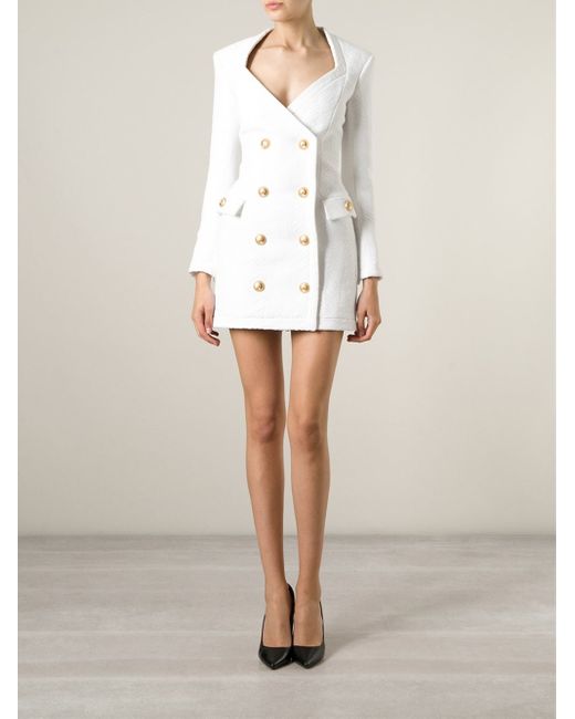 Balmain White Textured Blazer Dress