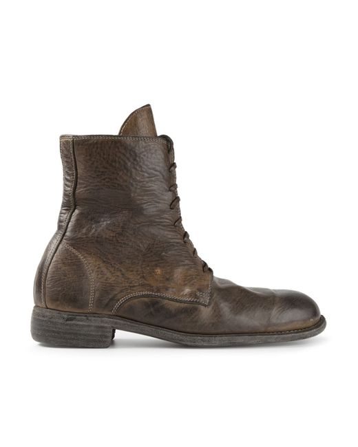 Guidi Brown Distressed Lace-up Boots for men