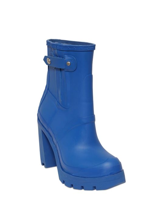 HUNTER Blue 110mm High Heel Rubber Ankle Boots