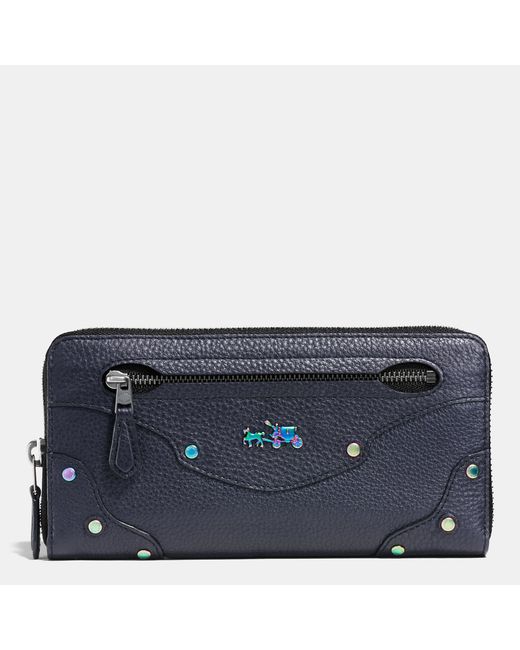 COACH Blue Rhyder Accordion Zip Wallet In Oil Slick Rivets Leather