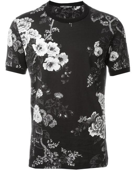 Dolce & Gabbana Black Floral Print T-shirt for men