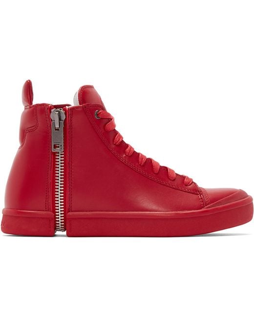 DIESEL Red Leather S-nentish High-top Sneakers for men