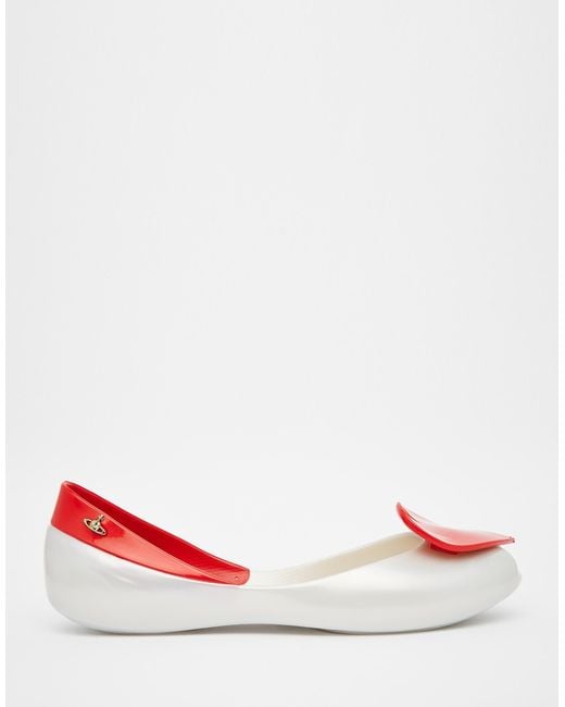 Melissa + Vivienne Westwood Anglomania White Queen Pearl Red Heart Flat Shoes