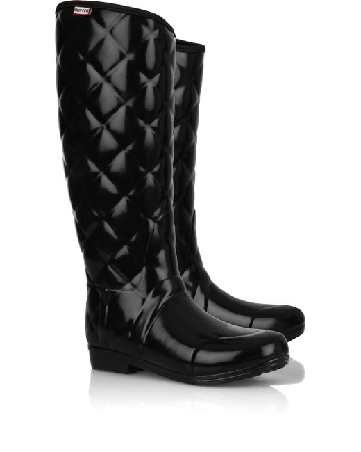 HUNTER Regent Savoy Quilted Wellington Boots in Black | Lyst