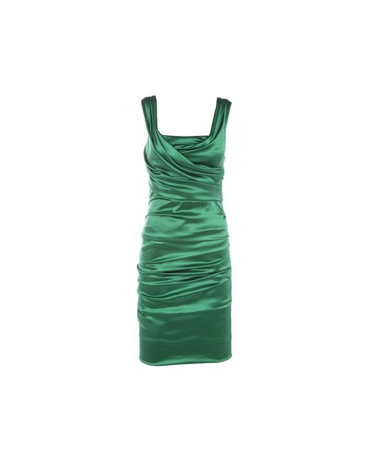 Dolce & Gabbana Green Gathered Silk Dress