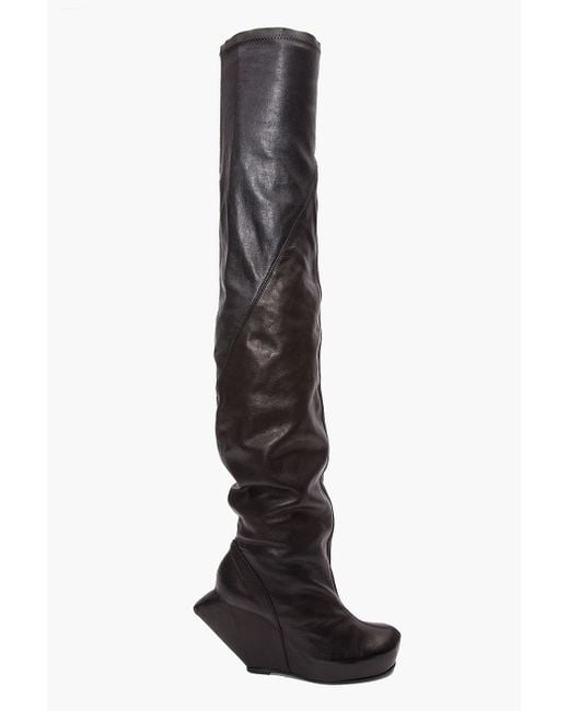 Rick Owens Black Thigh-high Spike Wedge Boots