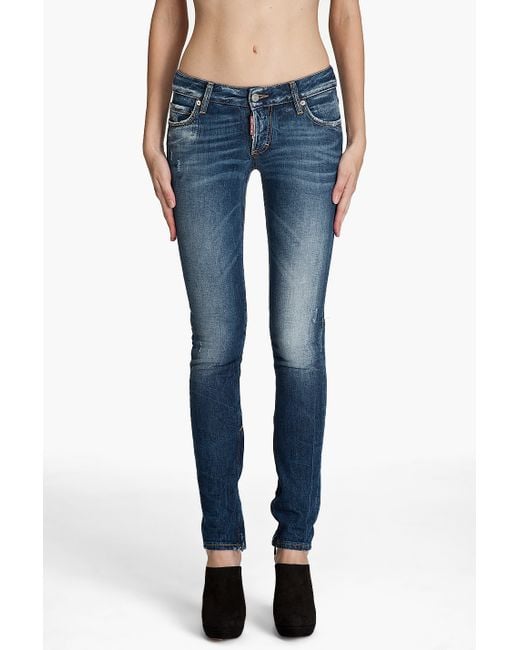 DSquared² Super Skinny Low Rise Jeans in Blue | Lyst