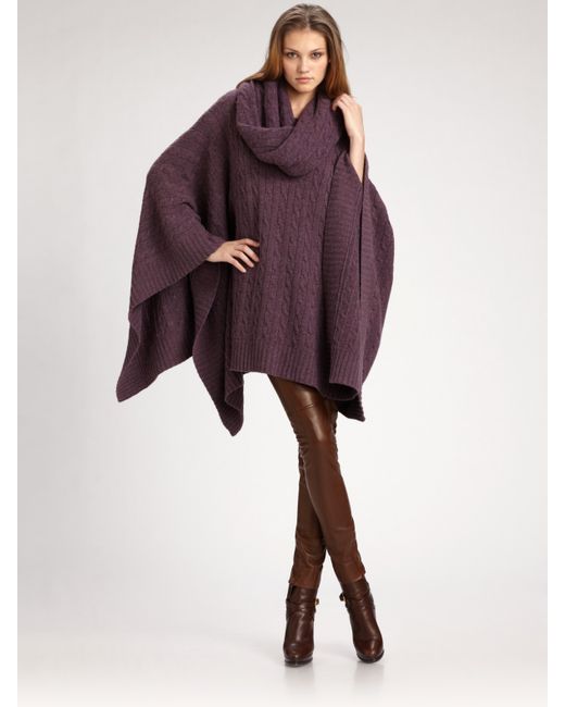 Ralph Lauren Blue Label Wool/cashmere Cable-knit Poncho in Purple | Lyst
