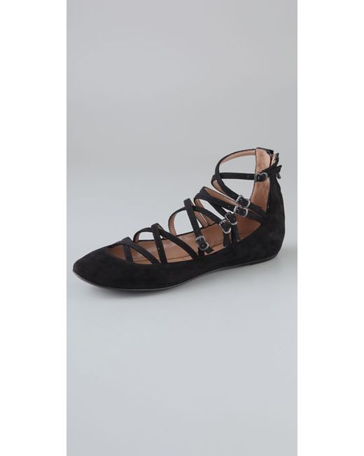 Sigerson Morrison Strappy Suede Ballet Flats with Back Zip in Black | Lyst