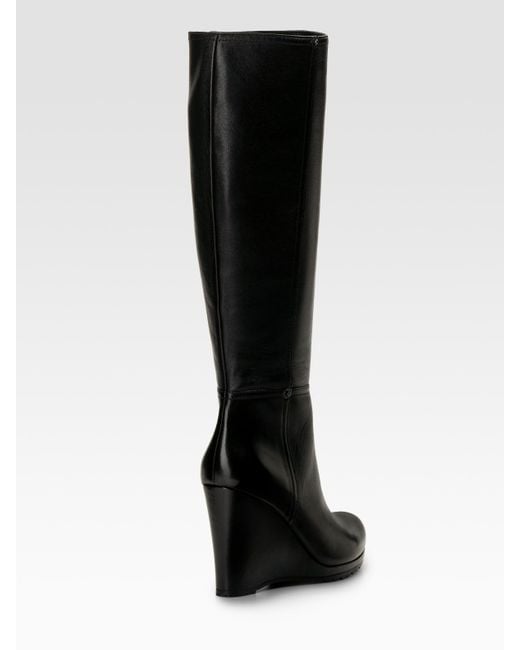 Prada Tall Wedge Boots in Black | Lyst