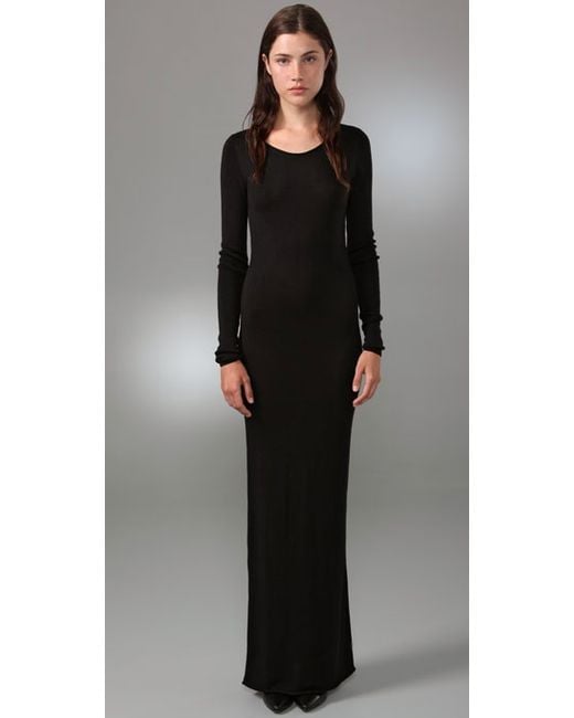 T By Alexander Wang Black Fitted Long Sleeve Maxi Dress
