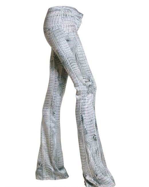 Roberto Cavalli Croc Print Satin Trousers in Gray | Lyst