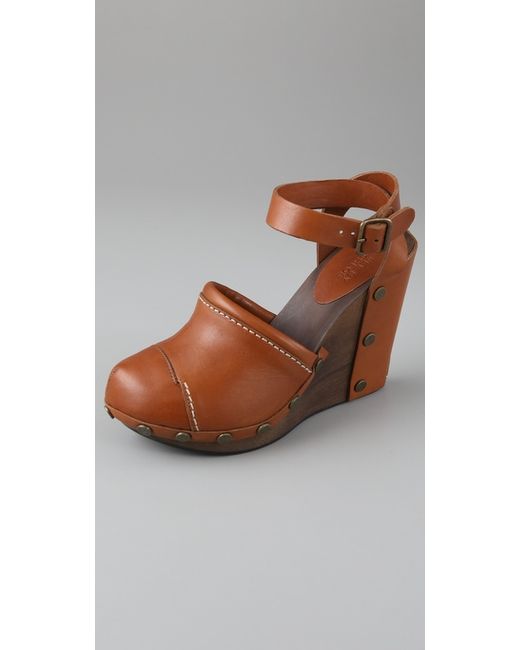 See By Chloé Brown Closed Toe Wedge Sandals