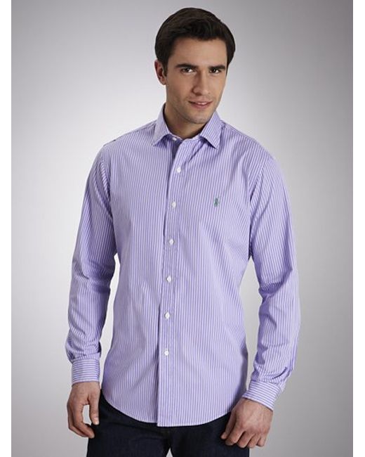 Polo Ralph Lauren Stanton Custom Fit Stripe Shirt Purple White for men