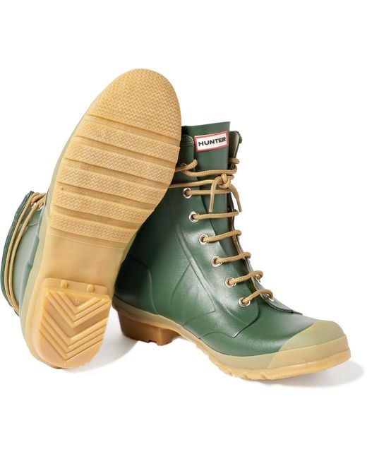 Hunter Men’s Brown and Olive Rain Boots with Neon Green Laces Hunter lace up rubber - Gem main image 3