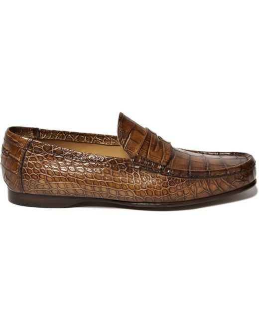 Ralph Lauren Brown Alligator Leather Penny Loafers for men