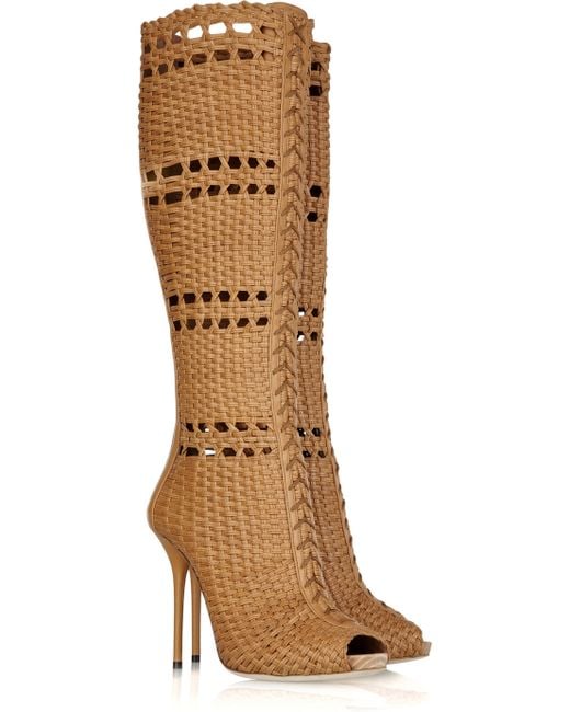 Gucci Brown Woven Leather Boots