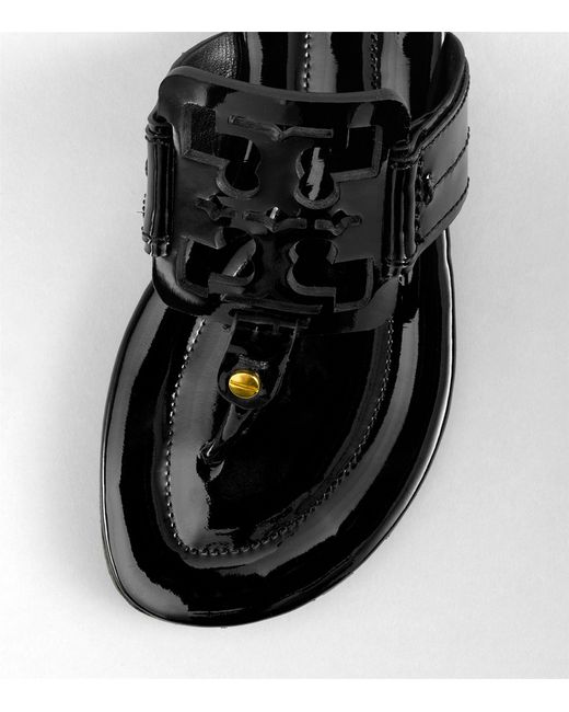 Tory Burch Square Miller Patent Leather Thong Sandals in Black | Lyst
