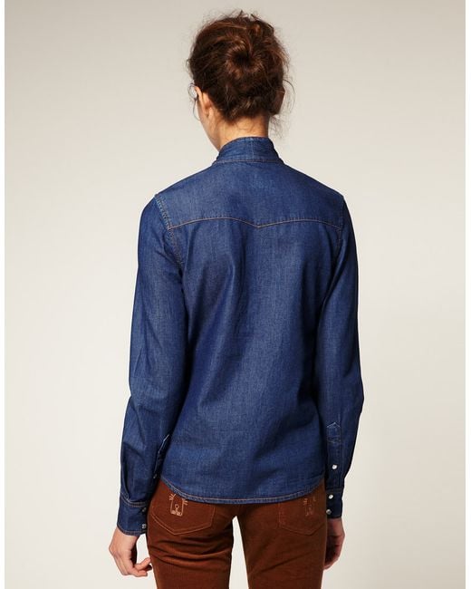 ASOS Collection Asos Pussy Bow Denim Blouse in Blue | Lyst