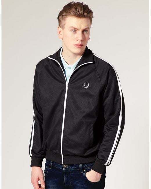 Fred Perry Black Fred Perry Twin Taped Track Jacket for men