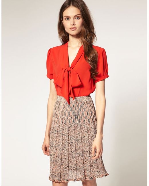 ASOS Collection Red Asos Pussybow Short Sleeve Blouse