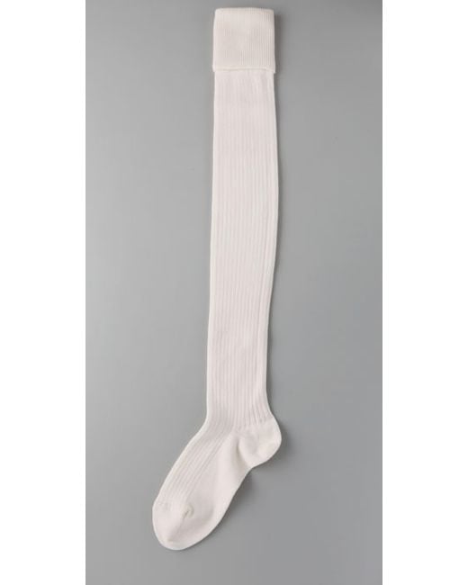 FALKE Striggings Ribbed Over The Knee Socks in White Lyst