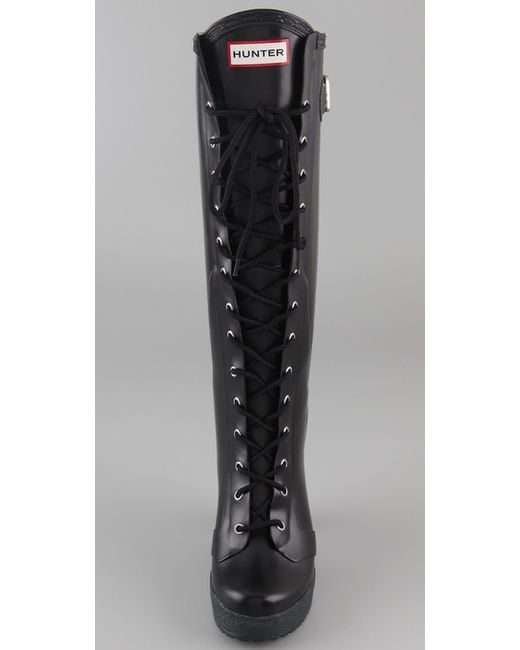 HUNTER Black Lapins Lace Up High Heel Boots