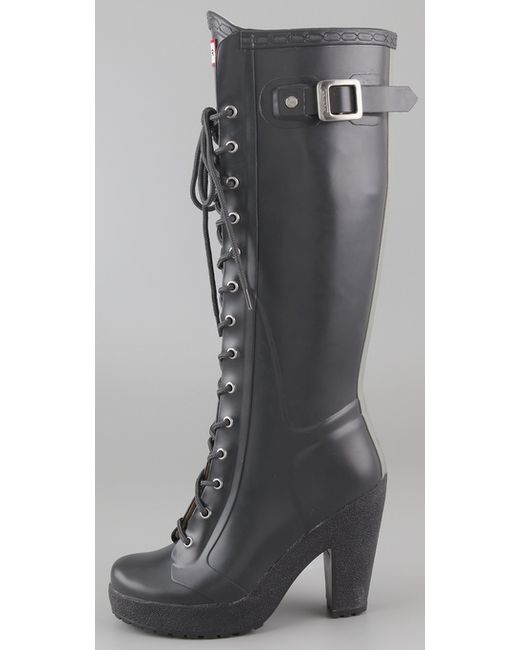 HUNTER Gray Lapins Lace Up High Heel Boots