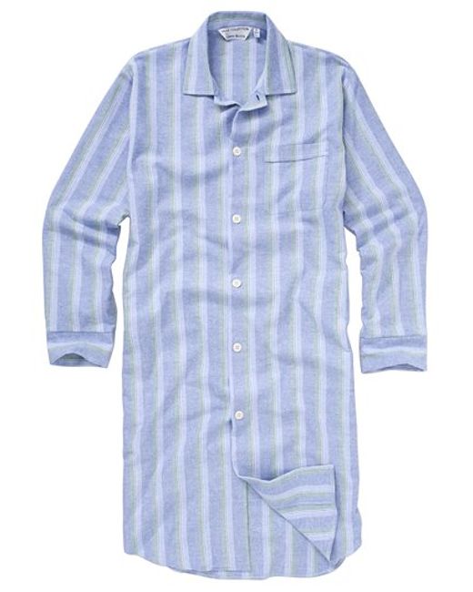 Derek Rose Savile Collection Stripe Nightshirt Blue White for men