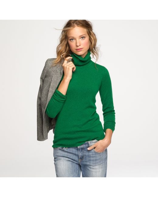 J.Crew Green Cashmere Turtleneck Sweater