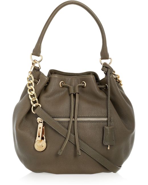 MICHAEL Michael Kors Knox Drawstring Leather Bucket Bag in Green