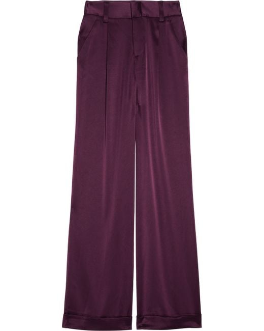 Alice + Olivia High-rise Satin Wide-leg Pants in Purple | Lyst
