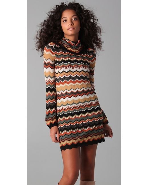 M Missoni Turtleneck Sweater Dress in Green | Lyst