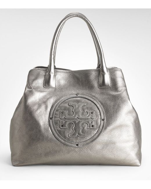 Tory Burch Metallic Stacked Logo Classic Tote | Lyst
