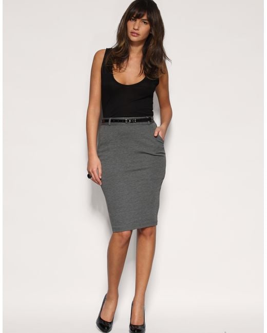 ASOS Collection Asos Tailored Belted Ponti Pencil Skirt in Gray | Lyst
