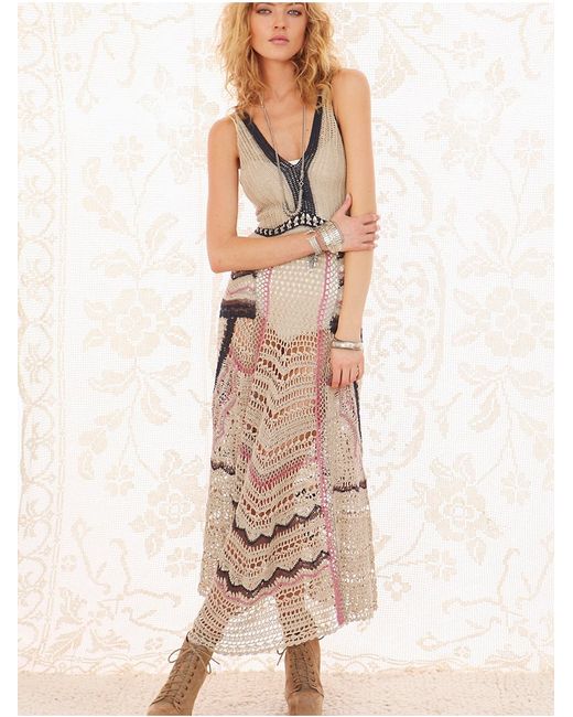 Free People Natural Fp Spun Eighty Stages Crochet Dress