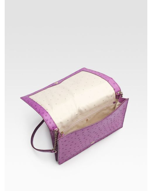 Kate Spade Kaley Ostrich-embossed Leather Convertible Clutch in Purple