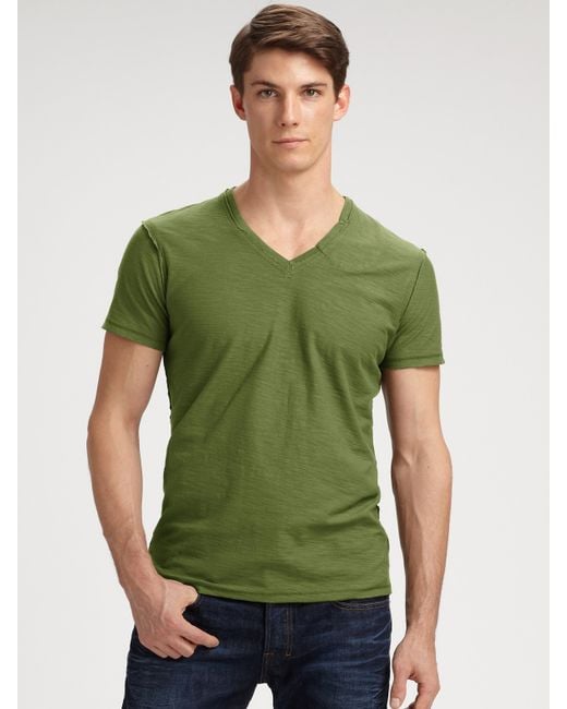 DIESEL Slubbed V-neck Tee in Olive (Green) for Men | Lyst