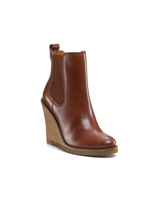 Lucky Brand Fedora Wedge Ankle Booties in Brown | Lyst