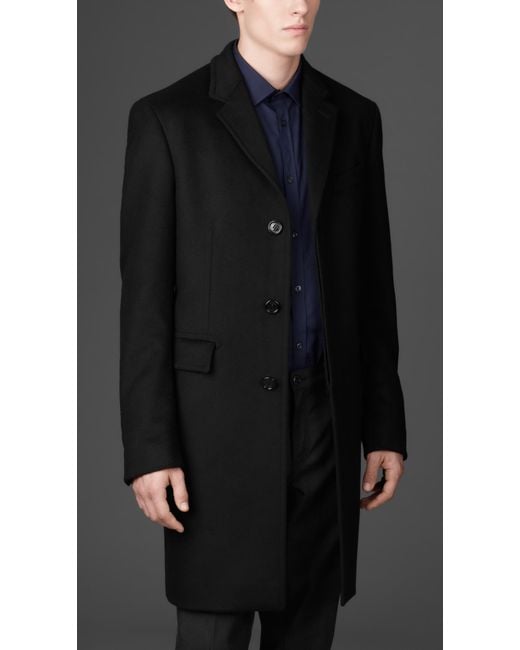 Burberry Long Wool Cashmere Top Coat in Black for Men | Lyst