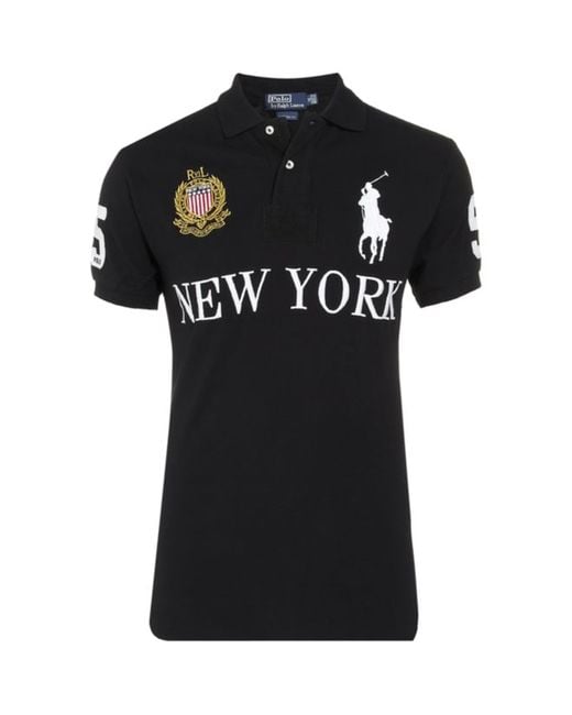 Polo Ralph Lauren New York Custom Fit Polo Shirt in Black for Men | Lyst UK