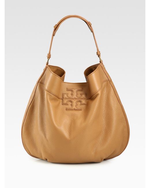 Tory Burch Logo-Stacked T Hobo Bag in Brown | Lyst